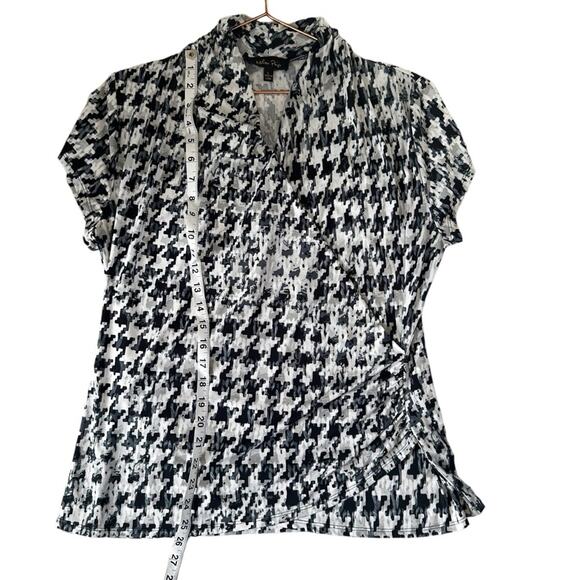 Melissa Paige faux wrap short sleeved houndstooth blouse size large - Picture 5 of 6